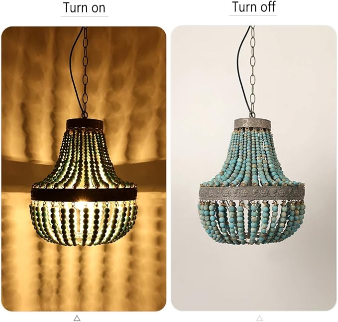 Newrays Wood Bead Chandelier Pendant Lights Gray Blue Finishing Retro Vintage Antique Rustic Kitchen Ceiling Lamp Light Fixtures