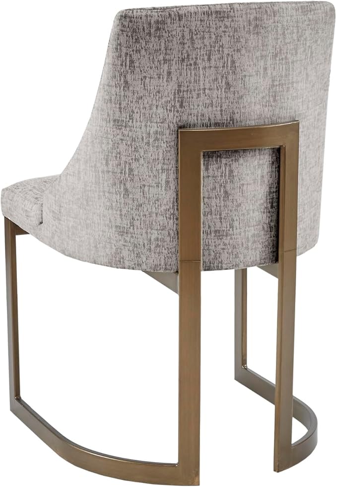 Madison Park Bryce Parsons Upholstered Accent Dining Chairs Set of 2, Padded Seat with Cushion, Antique Gold Metal Frame Back and Sled Leg, Contemporary Modern Chic for Kitchen, Grey