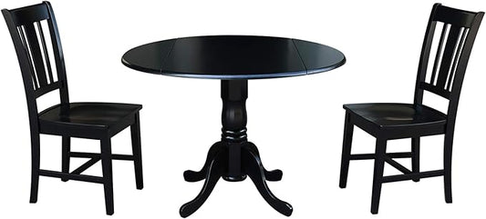 International Concepts 42" Dual Drop Leaf 2 San Remo Chairs Dining Table, Black