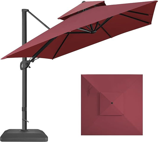 FLAME&SHADE 10x10 FT Cantilever Patio Umbrella - Aluminum Offset Umbrella with Tilt & 360-Degree Rotation, 3 Years Fade Resistance Fabric Large Patio Umbrella Outdoor for Deck Pool Garden - Burgundy