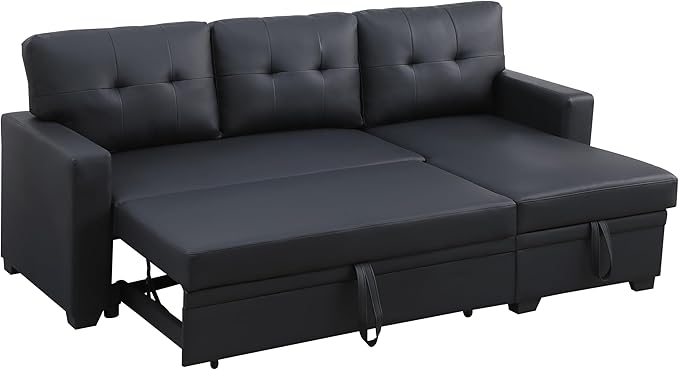 Ball & Cast L-Shape Reversible Sectional Sleeper Sofa Bed 4 in 1 Pull Out Couch with Storage Chaise & Removable Back Cushions,Convertible Sleeper Corner Couch Pull-Out Sofa Bed for Living Room,Office