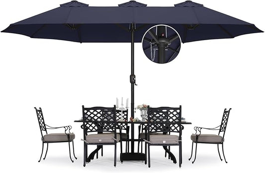 ABCCANOPY 15FT Patio Umbrella with Base, Outdoor Double-Sided Rectangle Umbrella Bonus Latch, Wights for Poolside, Lawn, Backyard (Navy Blue)