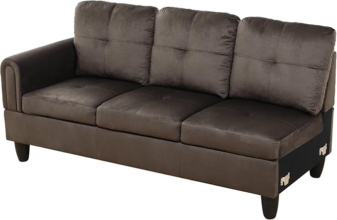 97" L-Shape Sectional Sofa Set, 3 Piece Living Room Couch with Storage Ottoman & Right Chaise Lounge, Faux Leather Button Tufted Upholstered Corner Couch for Home, Apartment, Dark Brown