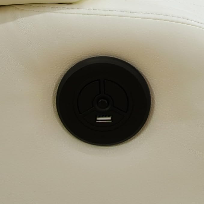 Power Recliner Chair for Living Room, Breathing Leather Reclining Chair with LED Lighting, USB Charging Port and Armrest Hidden Storage (Cream White)