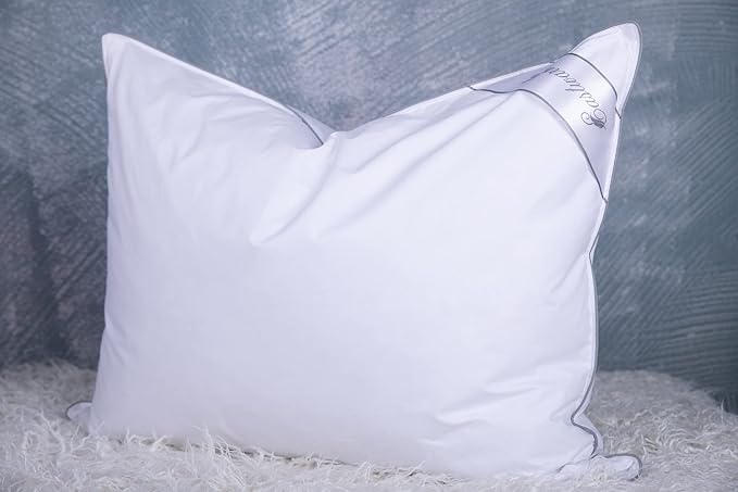 King Size Goose Feather Down Bed Pillow 2 Pack for Sleeping 100% Cotton Cover Medium Firm Set of 2 King Size Gussted White
