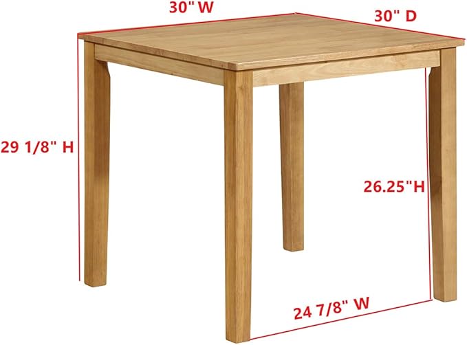 KB Designs - Natural Oak 30” Square Solid Wood Dining Room Kitchen Table
