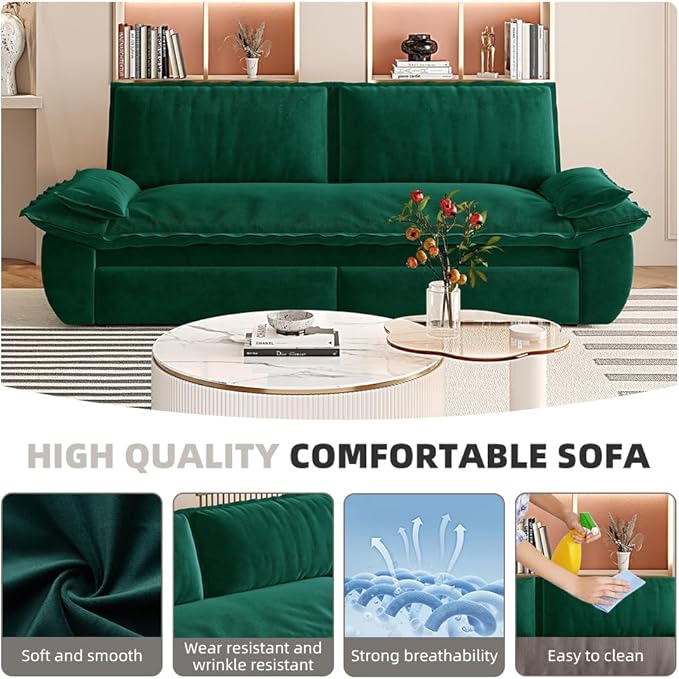 KEIKI 73.2" Pull Out Sofa Bed Queen, 3-in-1 Convertible Sleeper Couch with Smooth Rolling Wheels, Velvet Futon Sofa Bed for Guest Room Bedroom Overnight Sleeping Space Saving Couch