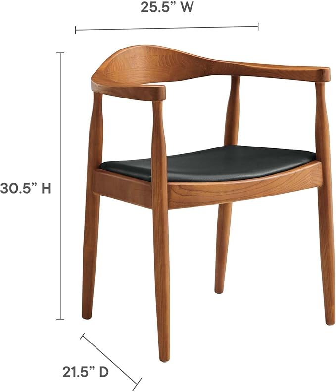 Modway Presidential Mid-Century Modern Faux Leather Upholstered Dining Armchair in Black