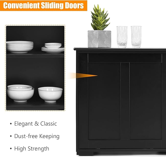 NAFORT Wooden Buffet Cabinet Sideboard with Sliding Doors, Kitchen Storage Console Table, Accent Coffee Bar with Adjustable Shelf for Living Room, Dining Room (Black, 13" D x 42" W x 23.5" H)