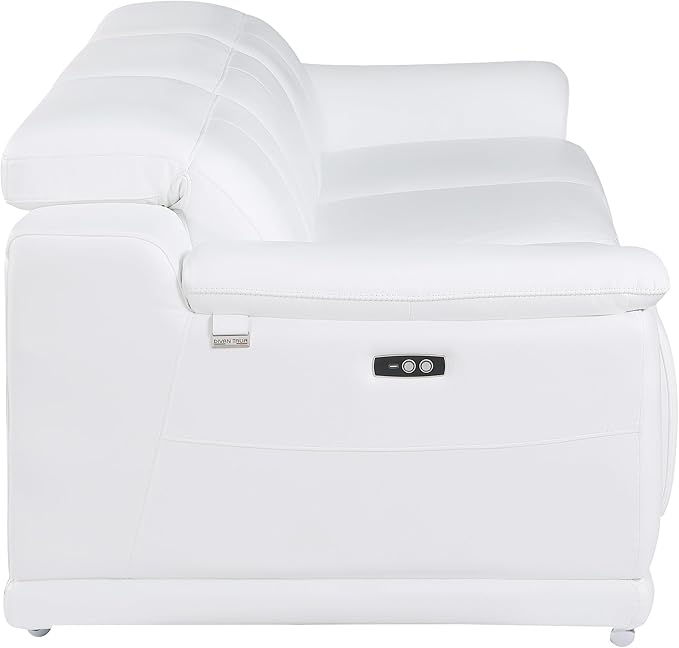 BlackJack Furniture Venice Top Grain Italian Leather Dual Power Recliner Sofa - 107" Theater Seating Modern Couch for Living Room Apartment Lounge Home with Adjustable Headrests & USB Port, White