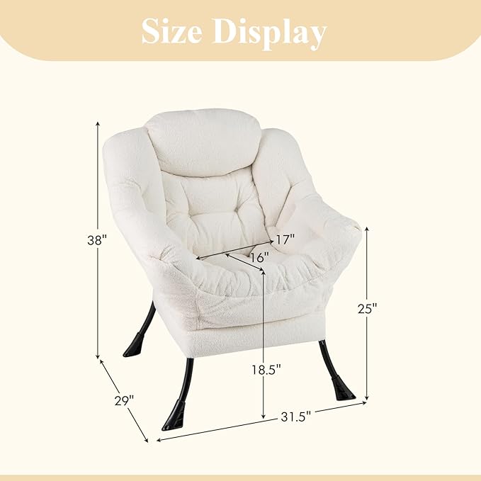 GORELAX Modern Lazy Chair,Upholstered Lounge Accent Chair, Single Leisure Sofa Chair with Armrests & Side Pocket, Comfy Reading Chair for Bedroom, Living Room, Dorm Room (Plush Beige)