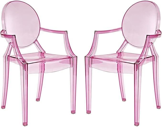 Modway Casper Modern Acrylic Stacking, Two Dining Armchairs, Pink