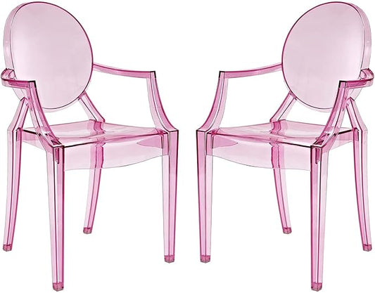 Modway Casper Modern Acrylic Stacking, Two Dining Armchairs, Pink