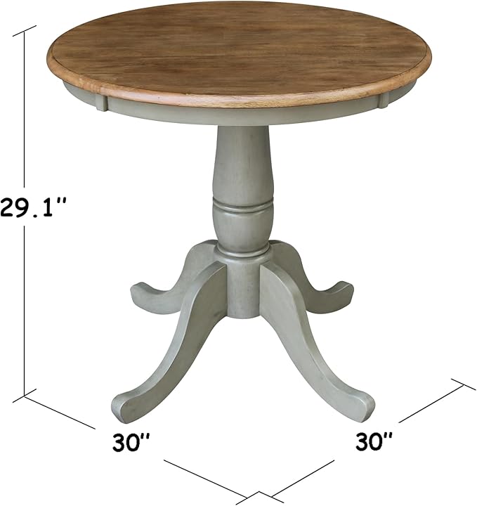 IC INTERNATIONAL CONCEPTS 30" Round Solid Wood Distressed Hickory/Stone Dining Table with 2 Chairs