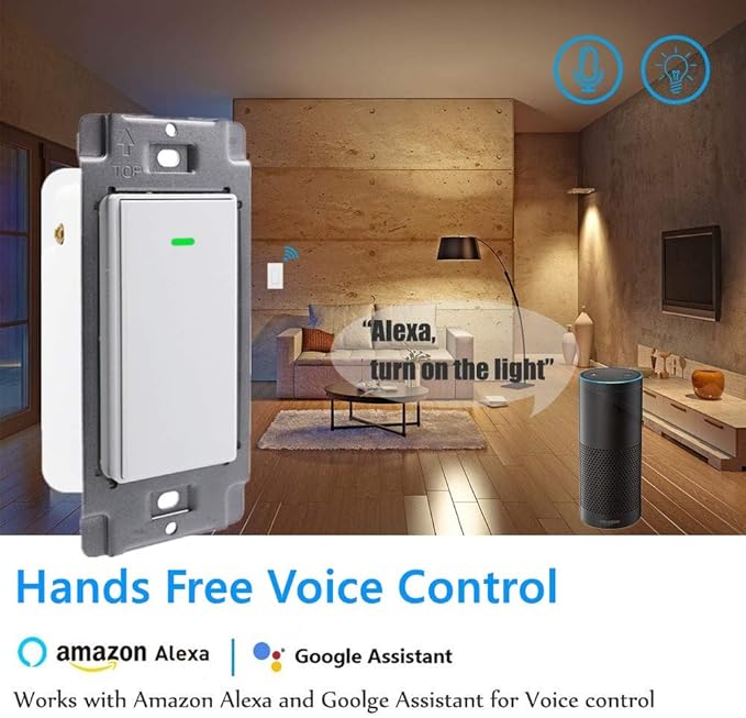 Nexete 3-Way Smart Wi-Fi Wall Light Switch Work with Amazon Alexa Google Assistant, Timing Function No Hub Required (3 Way Smart Switch 1- Pack)