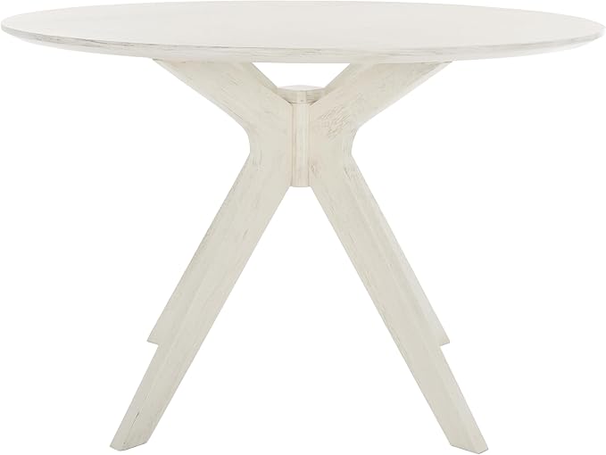 SAFAVIEH Couture Collection – Carolee White Washed 46-Inch Round Dining Table, Farmhouse Dining Table for Kitchen or Dining Room, Seats Up to 4 (SFV2134A)