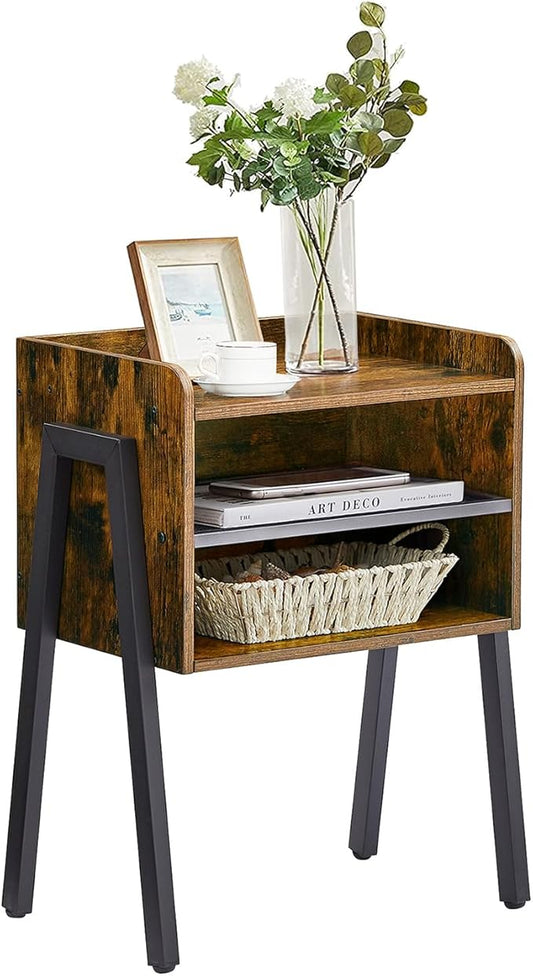 VECELO Nightstand Industrial Side Table/End Table/Stackable Accent Furniture with 2-Tier Open Storage Shelves for Bedroom, Living Room and Small Spaces