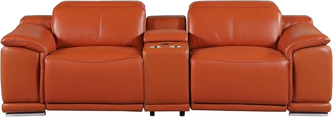 BlackJack Furniture Venice Top Grain Italian Leather Recliner 7 Seater 5 Power Reclining 3 Piece Sofa Set with Adjustable Headrests Modern Seating Sofa, Loveseat and Chair for Living Room , Camel