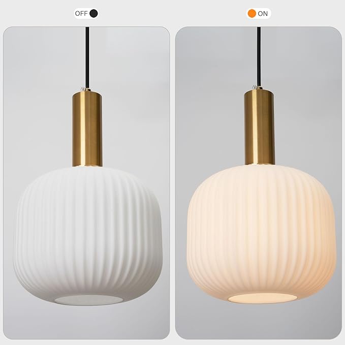 White Pendant Lights Plug in Milk Glass Hanging Light with Plug in Cord 14.75FT Adjustable Mid Century Hanging Lights for Kitchen Island Dining Room Living Room Bar, 2 Pack