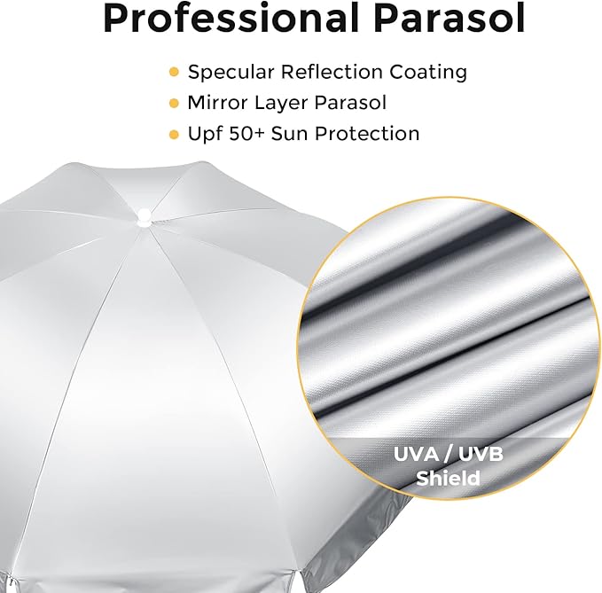 Prospo Beach Chair Umbrella with Universal Adjustable Clamp, UV Protection Sunshade Umbrella for Outdoor, Strollers, Wheelchairs, Patio Chairs, Bleacher, and Golf Carts