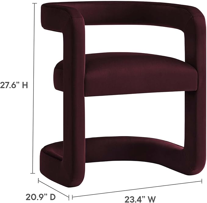 Modway Winslow Stain-Resistant Performance Velvet Dining Chair in Mulberry - Open Back Barrel Armchair - Upholstered Dining Chair - Cozy Reading Chair or Velvet Vanity Chair