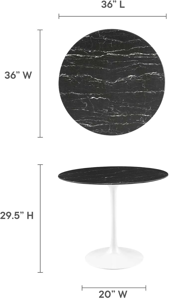 Modway Lippa Dining Table, 36", White Black
