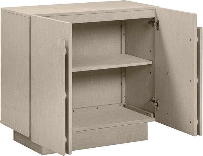 Nathan James Iris Mid Century Modern Arched Curio Cabinet with Beige Linen Finish, Wooden Storage Cabinet with Doors Set of 3