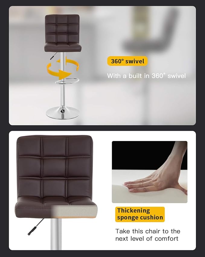 BestOffice Bar Stool Set of 2 Modern Barstools Counter Height Swivel Bar Stool Height Adjustable PU Leather Bar Chairs Hydraulic Home Kitchen Stools Dining Room Chairs