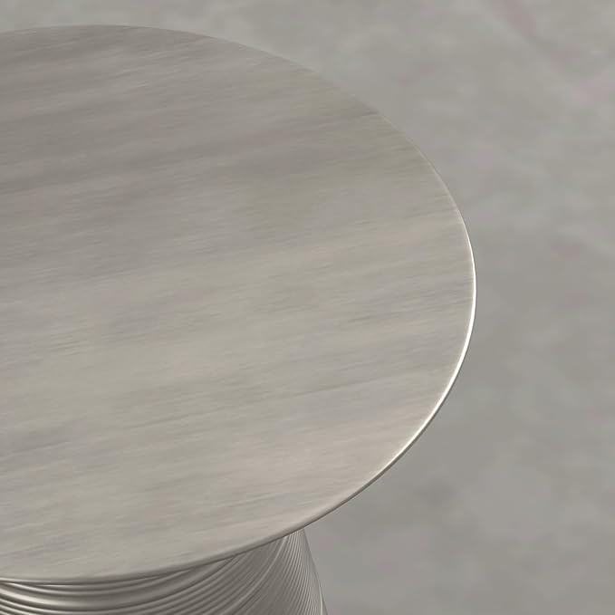 SIMPLIHOME Sheridan Metal Table - 18 inch Wide Solid Metal Round Side Table in Antique Nickel, Industrial Accent Table for Living Room or Office with Sculptural Design, Assembled