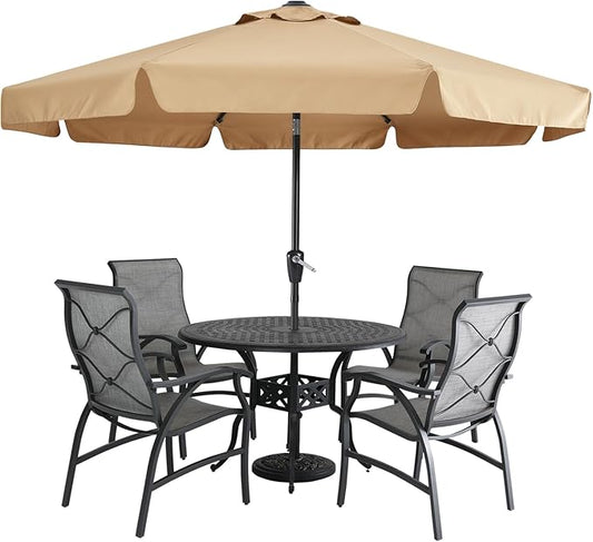 MASTERCANOPY 9ft Patio Umbrella with Valance, Crank and Tilt – 8 Ribs Outdoor Market Umbrella, UV/Fade Resistant, Waterproof Canopy with Wind Vent for Garden, Deck, Backyard, Pool (Khaki)