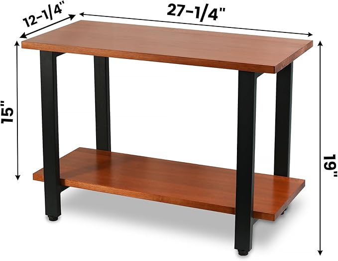 CONSDAN 2-Tier Bookshelf, USA Grown Solid Poplar Hardwood Sofa Table, Display Shelf, Industrial Bookshelf, Narrow Console Table for Entryway, Living Room, Hallway