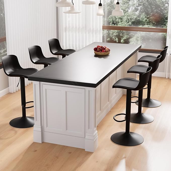 Kidol & Shellder Bar Stools Set of 6 Adjustable Counter Height Barstools Modern PU Leather Swivel Tall Bar Chairs Upholstered Bar Stool with Back for Kitchen Island（Black ）