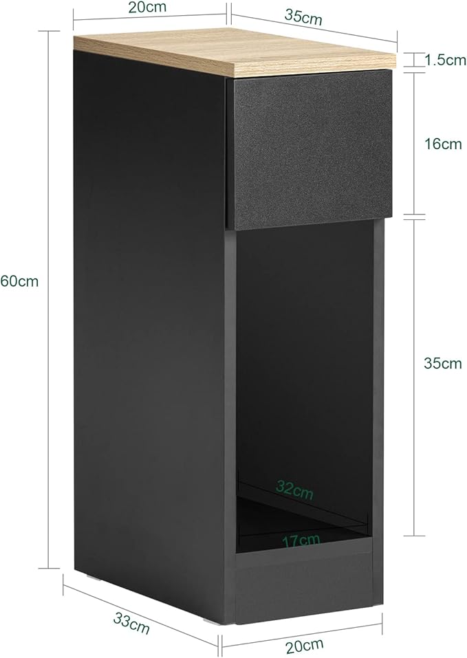 SoBuy Narrow NightStand – Slim Bedside Table with Drawer & Shelf, Small Black End Table for Bedroom, Couch, Entryway, Compact Skinny Night Stand for Small Spaces, FBT111-SCH