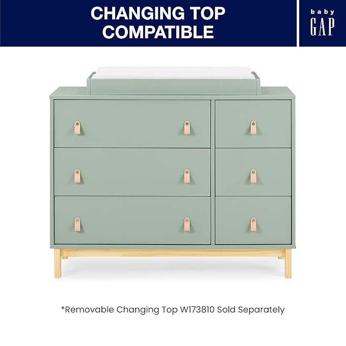 babyGap Legacy 6 Drawer Dresser with Leather Pulls and Interlocking Drawers by Delta Children - Greenguard Gold Certified, Sage Green w/Natural