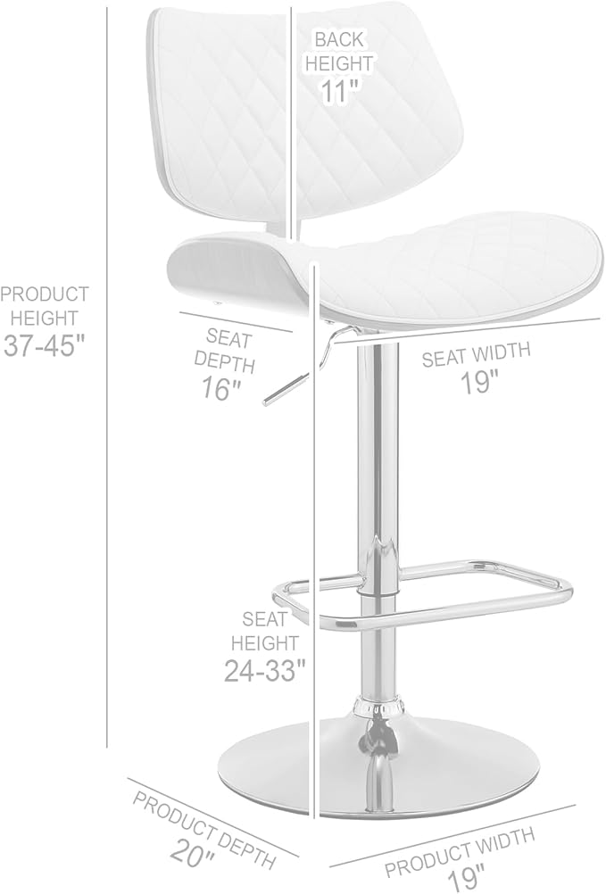 Armen Living Leland Adjustable Black Faux Leather and Chrome Finish Bar Stool