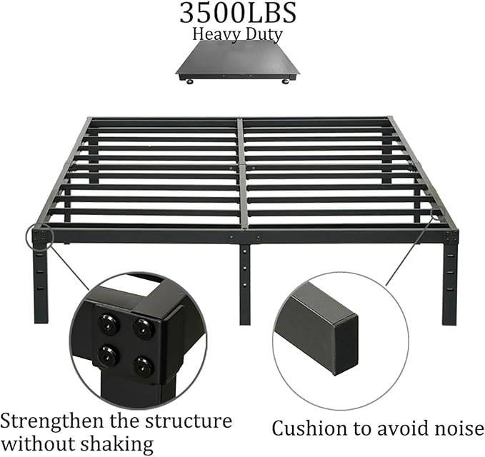 Full Size Bed Frame, Heavy Duty Metal Frames with Steel Slats Support, No Box Spring Needed, 16 Inch High Metal Platform Bed Frames with Storage, Non-Slip and Noise-Free, Black