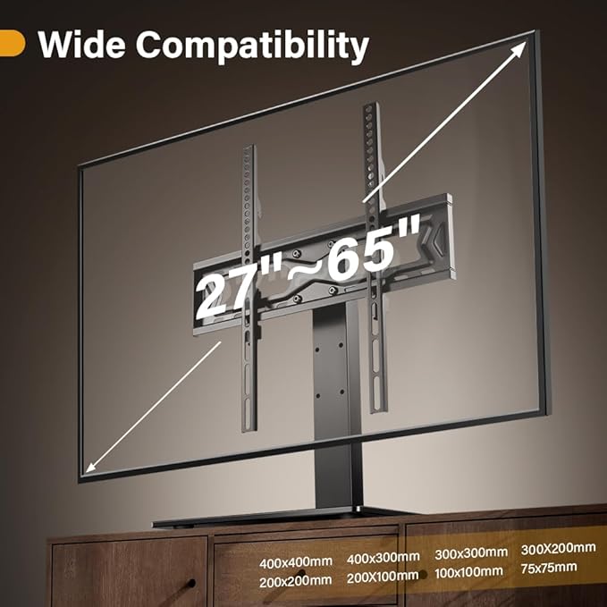 Universal TV Stand for 27-65 inch LED LCD TV Swivel Table Top Television Stand with 30 Degree Height Adjustable TV Stand with Mount TV Base with Tempered Glass Base Max VESA 400x400mm