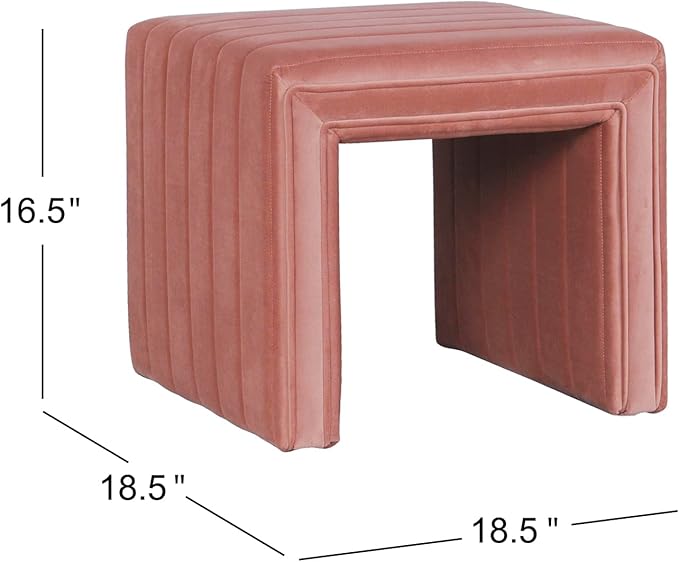 Spatial Order Modern Channel Tufted Velvet Ottoman | Spatial Order Home Décor | Ottoman for Living Room & Bedroom - Blush Pink