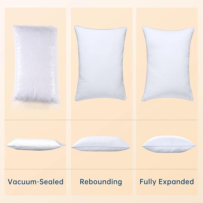 JOLLYVOGUE Standard Pillows, Oeko-Tex Certified Bed Pillows for Side, Back, and Stomach Sleepers - Medium Support Down Alternative Filling, Machine-Washable