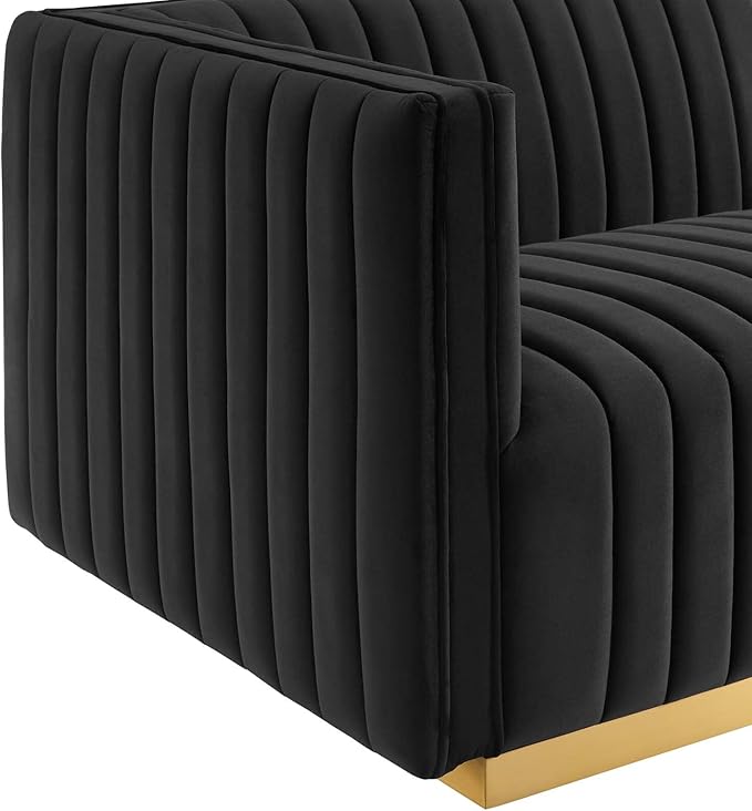 Modway Conjure Channel Tufted Performance Velvet Sectional, 4-Piece Left-Facing Sofa, Gold Black