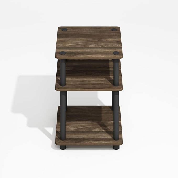 Furinno Turn-N-Tube Side Table, 3-Tier Square Modern End Table with Open Shelf, Night Stand, Bedside Table, Easy Assembly, for Living Room, Bedroom, Brown Walnut