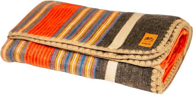 Alpaca Wool Blanket – Queen Size, 87 x 64 Inches – Warm & Lightweight – Couch, Bed, or Outdoor Blanket – Orange & Blue