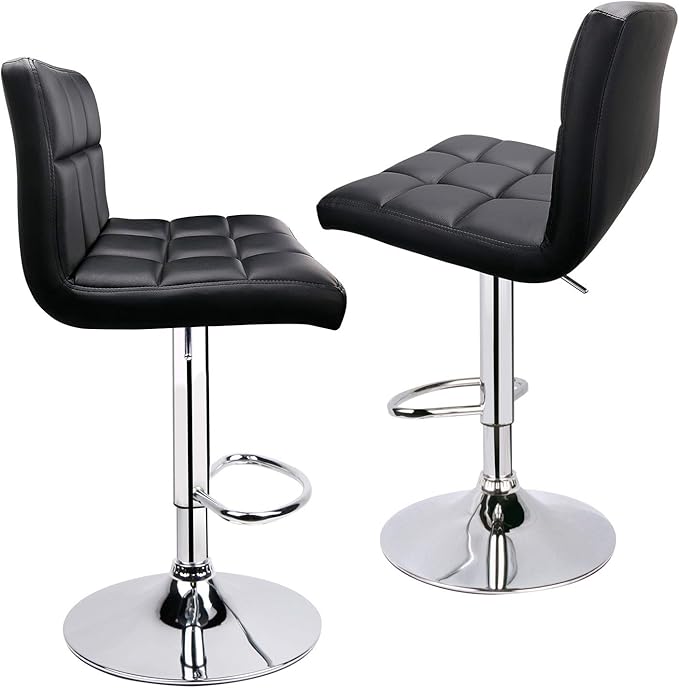 Leopard Bar Stools, Modern PU Leather Adjustable Swivel Bar Stool with Back, Set of 2 (Black)