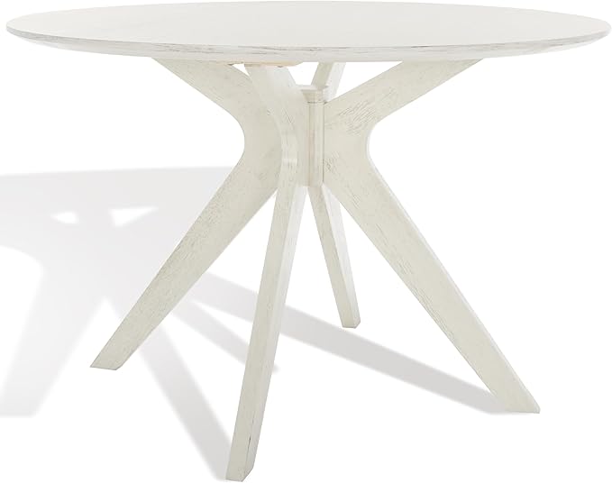 SAFAVIEH Couture Collection – Carolee White Washed 46-Inch Round Dining Table, Farmhouse Dining Table for Kitchen or Dining Room, Seats Up to 4 (SFV2134A)