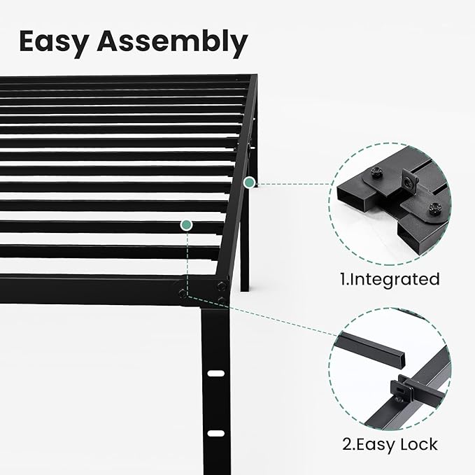 Sweetcrispy King Size 12 Inch Platform Bed Frame, Heavy Duty Metal Foundation Frame, Noise-Free Sturdy Steel Slats, Underbed Storage, No Box Spring Needed, Quick Setup