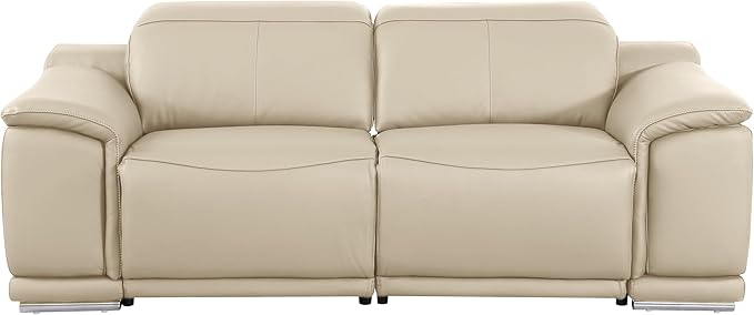 BlackJack Furniture Venice Top Grain Italian Leather 6 Power Recliner Seaters 3 Piece Sofa Set with Adjustable Headrests Modern Luxury Seating Sofa, Loveseat and Chair for Living Room Lounge, Beige