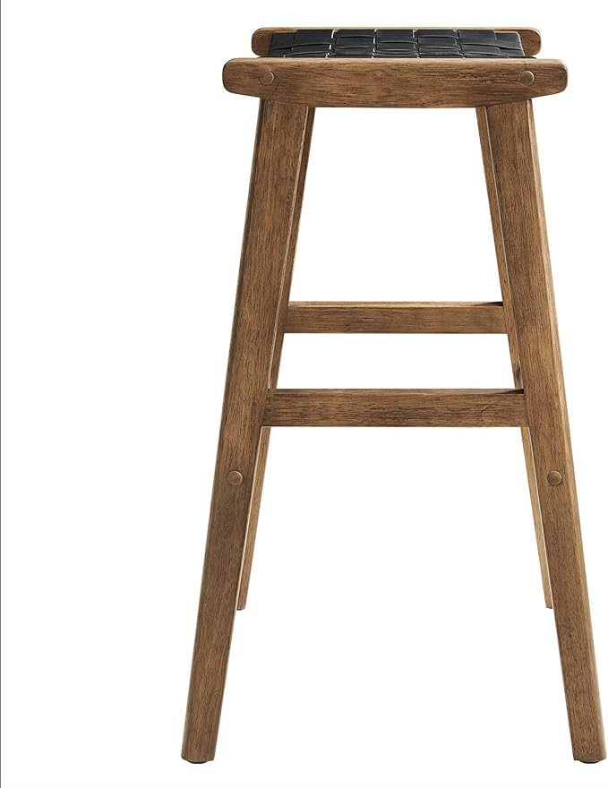 Modway Saoirse Faux Leather Wood Bar Stool - Set of 2 in Walnut Black