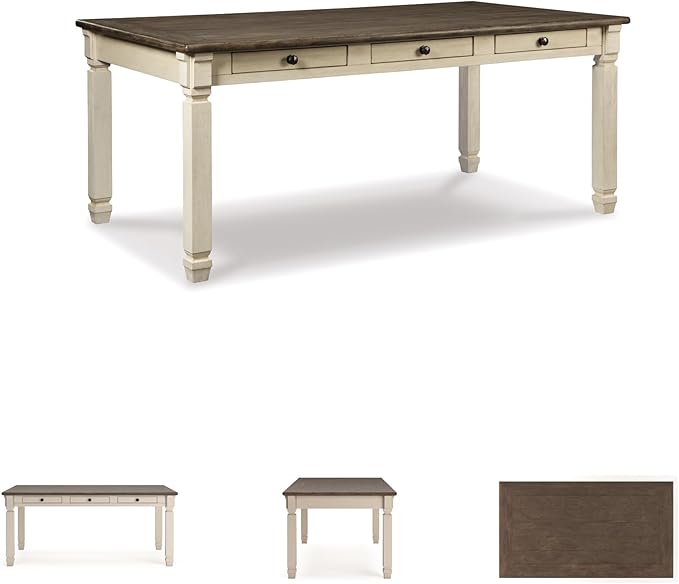 Signature Design by Ashley Bolanburg Farmhouse Rectangular Dining Table, 3 Drawers On Each Side, Seats 6, Wood, 71.88" W x 39.88" D x 31.13" H, Whitewash