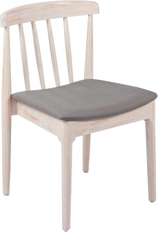 Flash Furniture Chester Solid Wood Dining Chair, Commercial Grade Restaurant Chair with Curved Spindle Backrest and Vinyl Padded Seat, Antique White/Beige