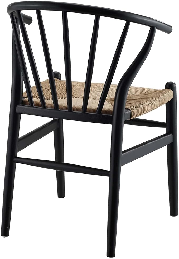 Modway Flourish Mid-Century Modern Rustic Farmhouse Wood Dining Chair Set of 2 in Black